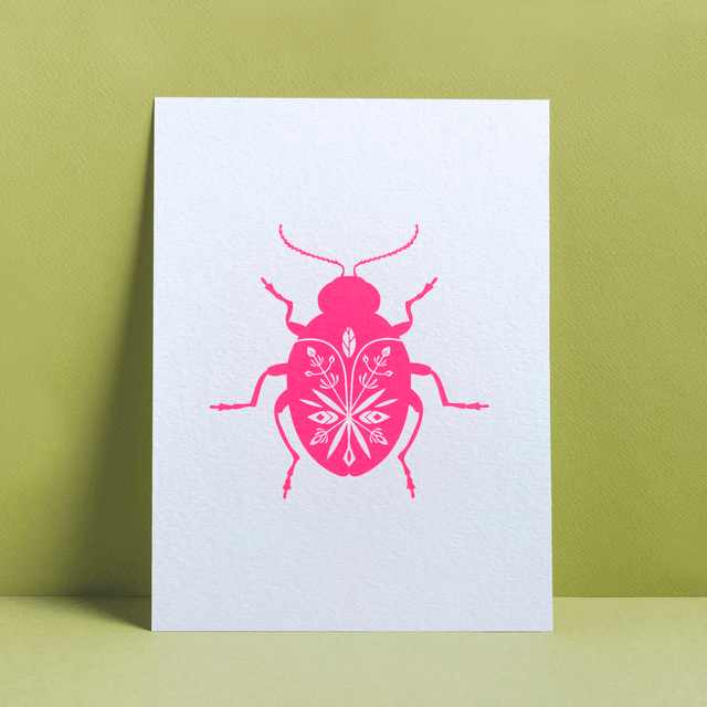 AFFICHE SCARABÉE SACRÉ ROSE FLUO
