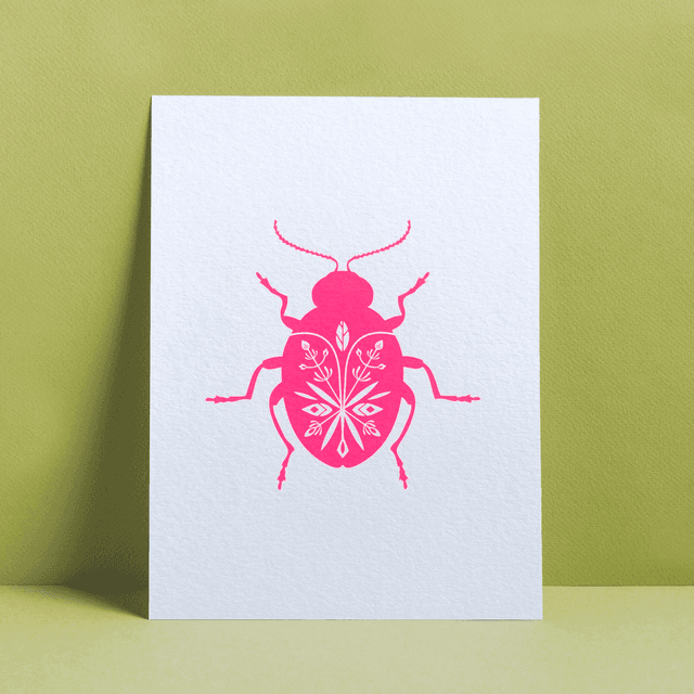 AFFICHE SCARABÉE SACRÉ ROSE FLUO